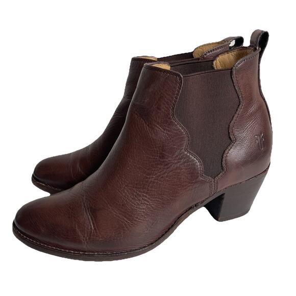 FRYE Jackie Gore Leather Western Ankle Boots Block Heel Booties Size 10 B - Picture 1 of 15